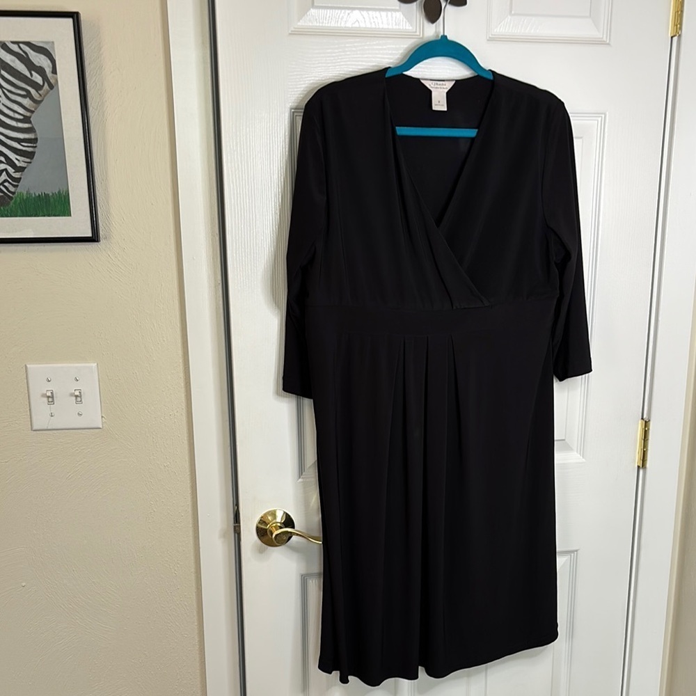 C.J. Banks by Christopher & Banks Elegant Black Wrap Dress 3/4 Sleeves sx X